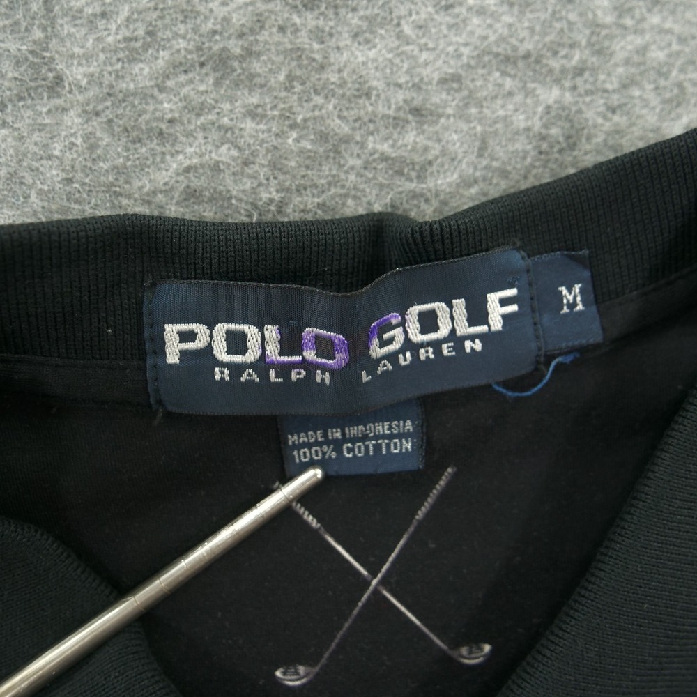 Vintage Polo Ralph Lauren Golf Shirt Mens Medium Black Club Print AOP Cotton - Picture 6 of 9